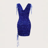 Women Dresses Sexy Temperament Velvet Sequined Dress (Hwfs0410)