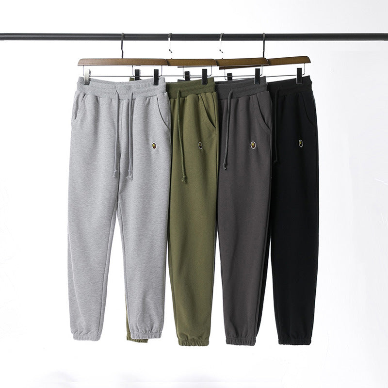 Bathing Ape Pants Autumn and Winter Ape Head Embroidered Label Men's Solid Color Trousers Casual Pants