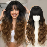 Women's Wigs Straight Bangs Long Ombre Wavy Wig