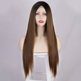 Women's Wigs Lace Chemical Fiber Headgear Small Lace Medium Split Long Straight Hair Wigs