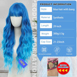 Women's Wigs Blue Bangs Long Curly Synthetic Wig