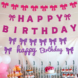 Themed Party Supplies Bow Theme Party Decoration Banner – Glittery Tinsel Bow Banner for Girls’ Birthday Party