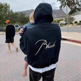Rhude Hoodie Micro Label Letter Embroidered Fleece Hooded Sweater
