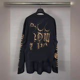 Men T-shirts Autumn and Winter Paris Sanskrit Hand-painted Old Long Sleeve T-Shirt Bottom Shirt