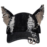 Wasteland style stereo ear denim ripped cap women's hoop street baseball cap