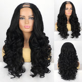 Women's Wigs Black Voluminous U-Part Yaki Curly Wig