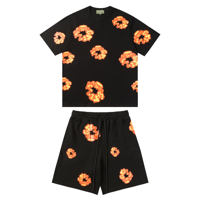 Denim Tears T Shirt ShortsFlame Short Sleeve T-shirt Sports Casual Shorts Suit (Options need to be purchased separately)