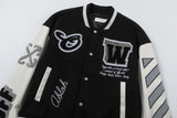 Off White Jacket Spring and Autumn OW Splicing Letter Pattern Baseball Jacket Jacket