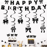 Themed Party Supplies Black Bow Theme Party Banner – DIY Spiral Hanging Decorations & Bow Cake Picks for Girls’ Birthday