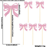 Themed Party Supplies Pink Glitter Paper Bow Cake Picks – Girl’s Birthday Party Bow Theme Cake Toppers