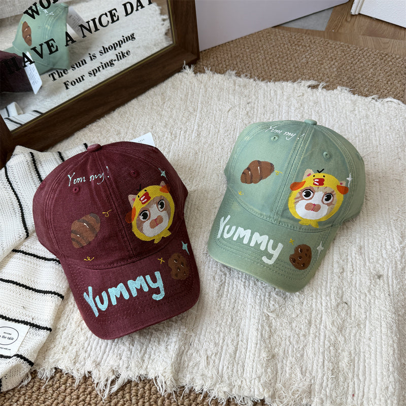 Y2k hot girl hat heavy industry hand-painted cartoon cat baseball cap women's sunshade peaked cap men