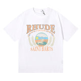 Rhude T Shirt Wheat Ear Sunset Beach Pattern Printed Short Sleeve T-Shirt