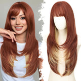 Women'S Wigs Heat-Resistant Straight Bangs Wig with 4x4 Scalp