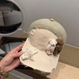 Y2k hot girl hat heavy industry two bears doll baseball cap ripped sunshade peaked cap
