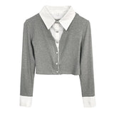 Women Sun Protection Shirt Slim Fit Temperament Fake Two-Piece Short Shirt