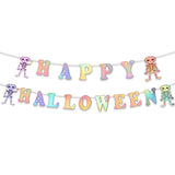 Halloween flag hanging ornaments Halloween Holographic Skull Banner – Colorful Letter Party Decorations