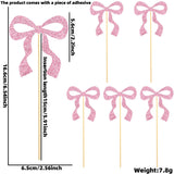 Themed Party Supplies Pink Bow Party Decoration Set – Birthday Banner, Hanging Swirls, Glitter Bow Toppers & Cake Decorations