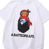 Bathing Ape T Shirt Summer, Ape Pirate Letter Print, Short Sleeve T-Shirt