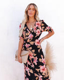 Women Dresses Breezy and Beautiful: Women's Floral Print Summer Dress with Ruffled Sleeves and Hem