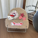 Y2k hot girl hat heavy industry cartoon cat beanie with bow and ear flaps