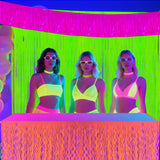 Themed Party Supplies Rain Curtain Banner Table Skirt Party Decoration Backdrop with Neon Glow Glasses Set