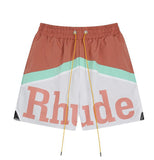 Rhude Shorts Color Matching Alphabet Casual Sports Mesh Shorts Elastic Beach Pants