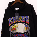 Rhude Hoodie Alphabet Eagle Flame Sleeve Hooded Sweater