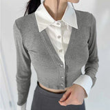 Women Sun Protection Shirt Slim Fit Temperament Fake Two-Piece Short Shirt