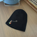 Y2k hot girl hat heavy industry pin cross knitting hat heattech ear protection cold hat men