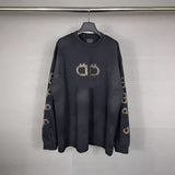 Men T-shirts Paris mud old long-sleeved T-shirt loose casual bottoming shirt