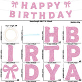 Themed Party Supplies Bow Theme Party Decoration Banner – Glittery Tinsel Bow Banner for Girls’ Birthday Party