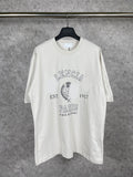 Men T-shirts Paris wheat ear print washed and old short-sleeved T-shirts loose and casual