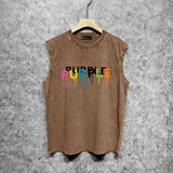 Purple Brand Distressed Tank T Shirts Distressed Sleeveless T-shirt Vest