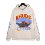 Rhude Hoodie Speedboat Plaid Sleeve Vintage Printed Hooded Sweater Jacket