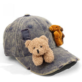 Y2k hot girl hat heavy industry stereobear doll baseball cap with holes washed sunshade duck tongue hat