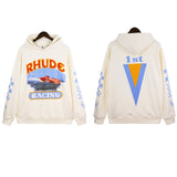 Rhude Hoodie Speedboat Plaid Sleeve Vintage Printed Hooded Sweater Jacket