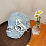 Y2k hot girl hat heavy industry stereolovebows denim washed retro duck tongue beret
