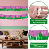 Themed Party Supplies Double-Layer Pink & Green Foil Fringe Curtain – Witch-Themed PET Banner for Birthday Party Decoration