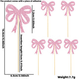 Themed Party Supplies Pink Glitter Paper Bow Cake Picks – Girl’s Birthday Party Bow Theme Cake Toppers