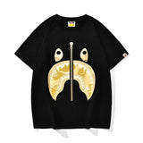 Bathing Ape T-Shirt Shark Zipper Printed Short Sleeve T-Shirt