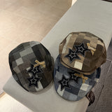Y2k hot girl hat heavy industry five-pointed star plaid forward hat easiest for match sunshade duck tongue beret