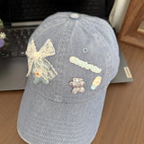 Y2k hot girl hat heavy industry five-pointed star bows baseball cap cartoon peaked cap