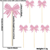 Themed Party Supplies Pink Glitter Paper Bow Cake Picks – Girl’s Birthday Party Bow Theme Cake Toppers