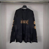 Men T-shirts Autumn and Winter Paris Sanskrit Hand-painted Old Long Sleeve T-Shirt Bottom Shirt