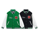 Rhude Jacket Letter Patch Embroidered Splicing Leather Sleeve Baseball Jacket
