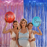 Themed Party Supplies Gender Reveal Foil Fringe Curtain & Tablecloth Set – Baby Boy & Girl Party Decorations