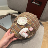 Y2k hot girl hat heavy industry cartoon cat heart plaid women's reversible beret