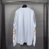 Men T-shirts Paris Lightning Printing Washed Old Splicing Long Sleeve T-Shirt