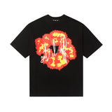 Denim Tears T Shirts Flame Wood Cotton Printed Loose Short Sleeve T-shirt
