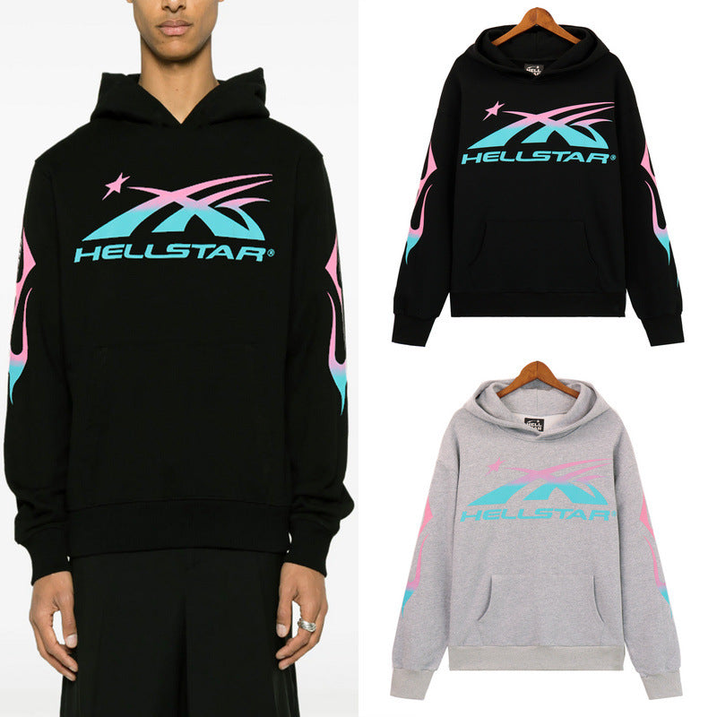 Hellstar Hoodie gradual change color print hoodie fall loose sweater